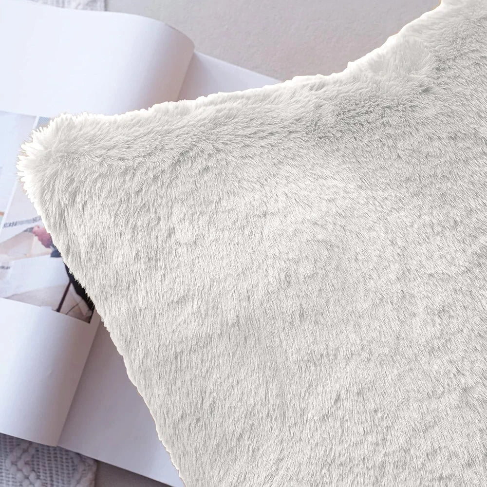 Luxe Home Cushion Cover 16 inch x 16 inch Duble Side Rabbit Fur Plain Design Covers Set of 2 for Sofa, Bedroom, livingroom